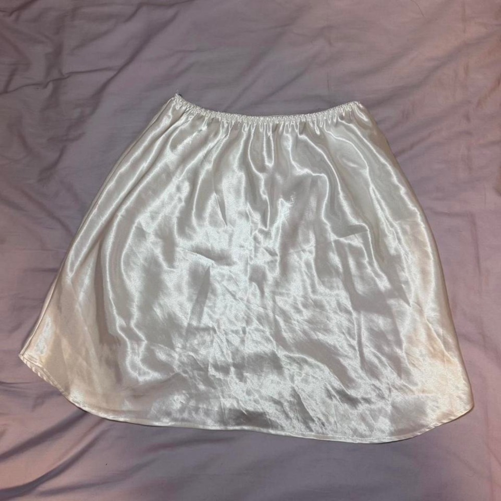 Coquette Cream Satin Half Slip Luxurious Mini Skirt‎ Ivory Elastic Waist